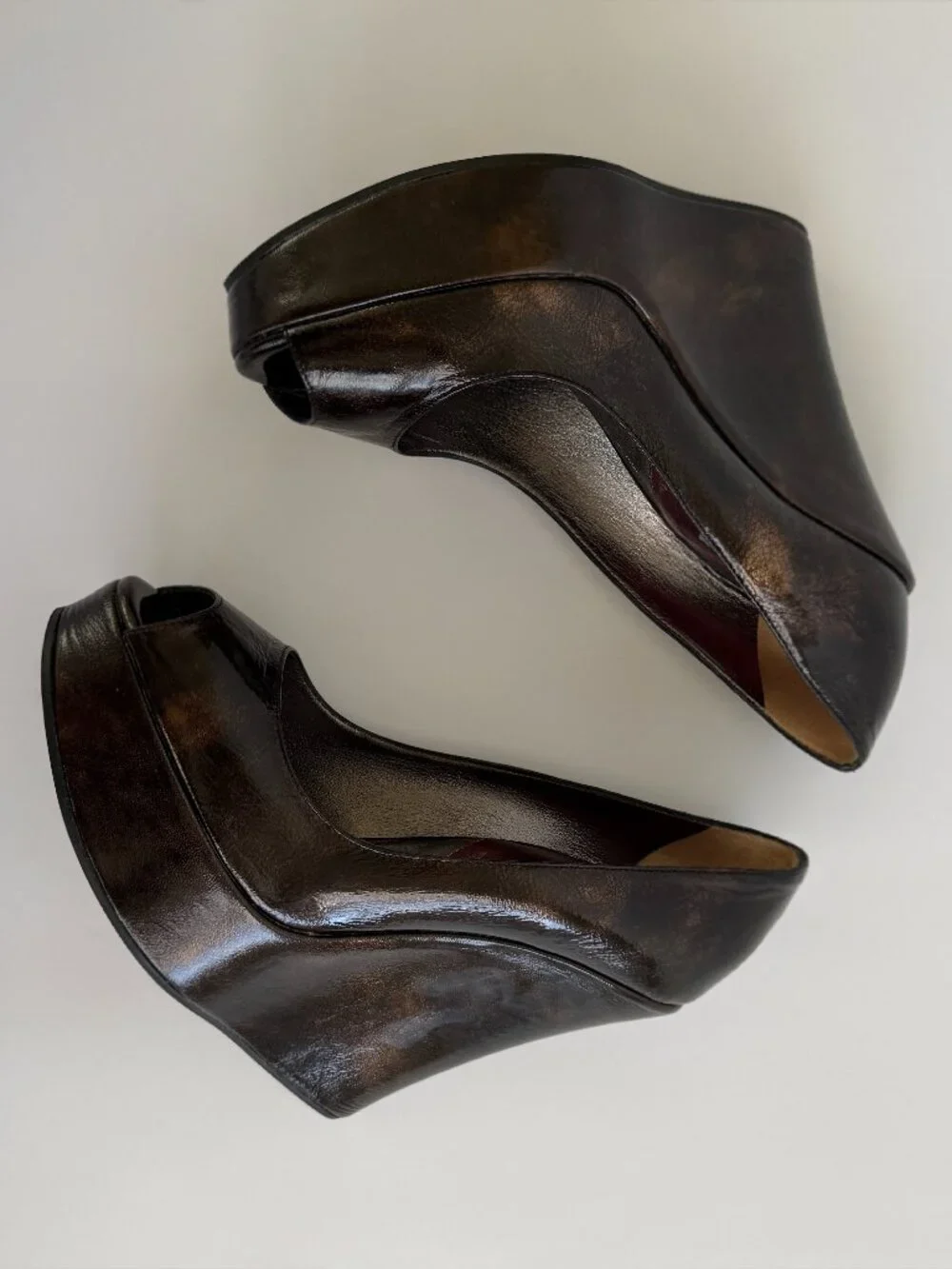 Vintage D&G Metallic Bronze Architectural Wedge Platforms